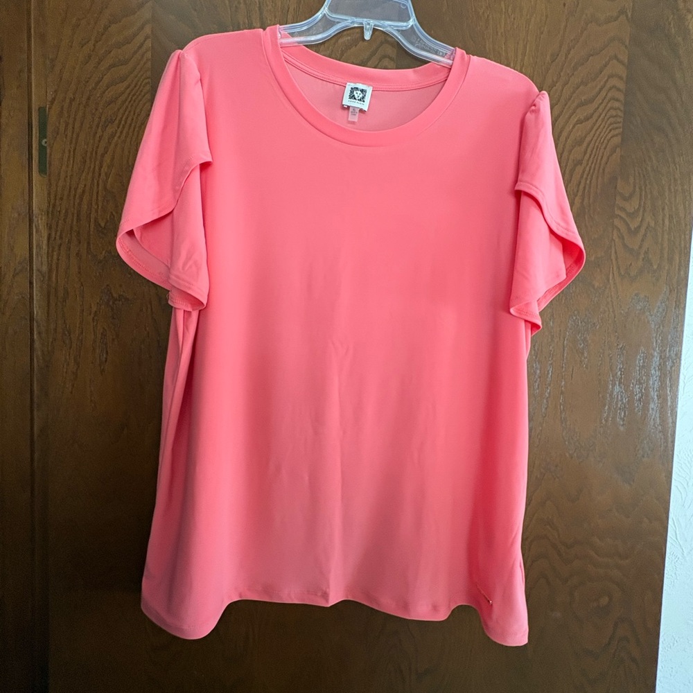 Anne Klein Vibrant Coral Short Sleeve Top